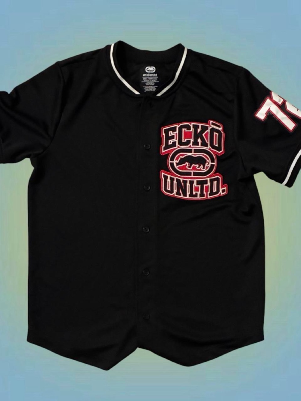 Ecko Unlimited Black Baseball Jersey with Red & White Accents